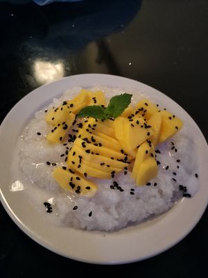 Mango sticky rice at Lotus Moon Vegan Pho in Boulder