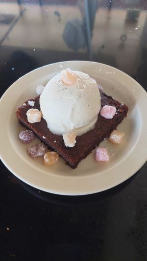 Black bean brownie a la mode at Lotus Moon Vegan Pho in Boulder