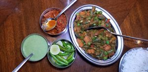 Mixed vegetables with condiments at Bhaja Govindam in New Delhi