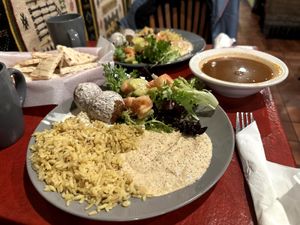 Falafel Platters, Pita, Lentil Soup at Mediterranean Cafe in Madison