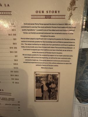 Menu  at Kasra in Houston