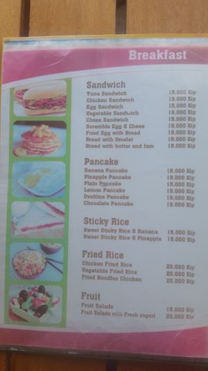 Menu at Hasan in Pakse
