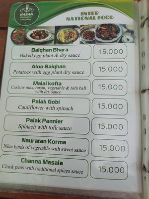 Menu at Hasan in Pakse