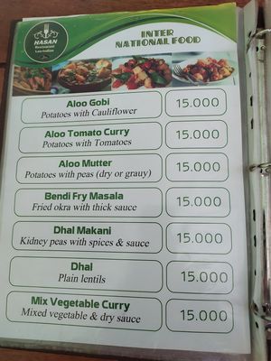 Menu at Hasan in Pakse