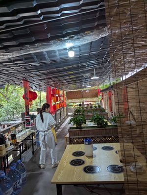 Seating area at Chongqing Donghua Temple Vegetarian Hot Pot in Chongqing