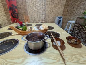 Hot pot!! Mushroom boat! at Chongqing Donghua Temple Vegetarian Hot Pot in Chongqing