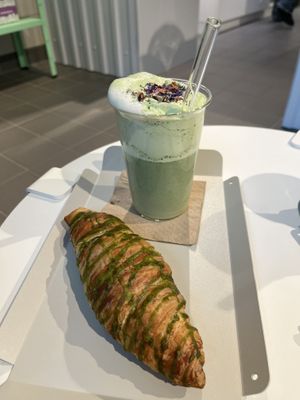 Lavender flavored matcha and matcha croissant  at Neosociety  in Munich
