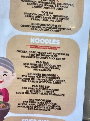 Menu specifies that you can request no eggs   at Thai Mama in Cranford