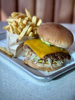 Impossible Lounge Burger with Fries  at Burger Lounge  in Manhattan Beach