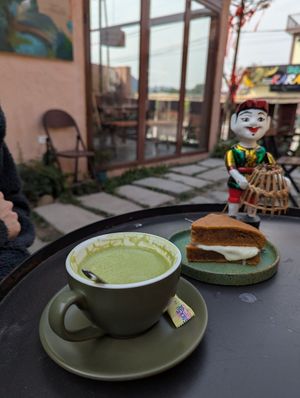 Macha latte at Chạm Bakery Cafe in Ninh Binh
