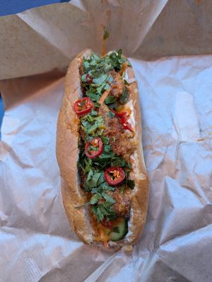 Vegan fried tofu bánh mì at Banh Banh in Copenhagen
