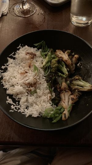 Broccoli and rice after a couple bites   at Democracy Brewing  in Boston