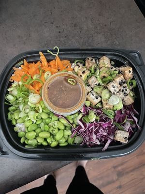 Tofu and veggie brown rice bowl. (Vegan)  at Common Ground Co-op in Urbana