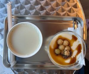 soy juice with azuki and tofu sweet pudding  at Dalle8  in Milan