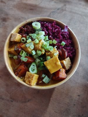 Tofu & sweet potato Katsu curry Donburi at Bao To The Broth in Hereford