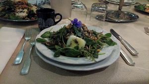 Lettuce and walnut salad with vegan cheese at Gut Mönkhof in Luebeck