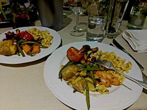 Roasted King Oyster Mushrooms and Cegetables with Potatoes and vegan Spätzle at Gut Mönkhof in Luebeck