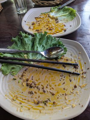 Sadly it happened to me again: I forgot to take a picture BEFORE eating all my food. So here's one as evidence it really was good food. Clean plates and all. at Chay Nhà Gỗ Quán in Ben Tre
