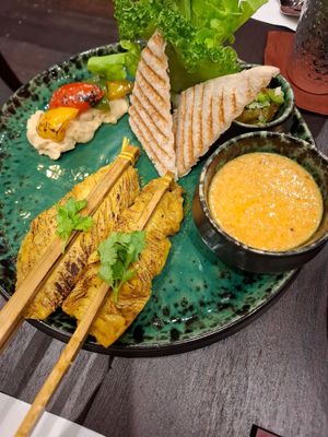 Satay skewers at Vegan Pranakhon in Bangkok