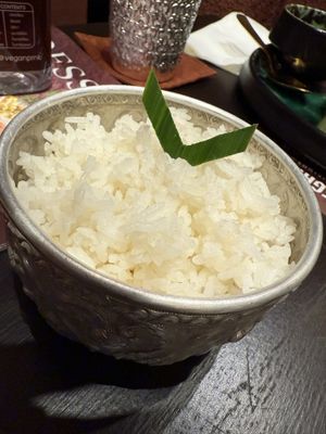 White rice on the side  at Vegan Pranakhon in Bangkok