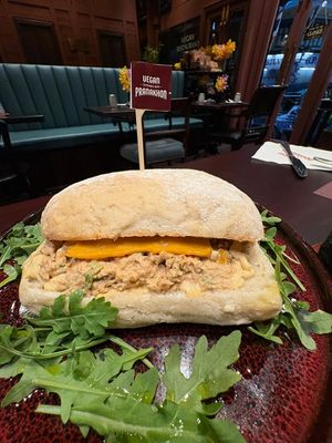 Vegan tuna cheese melt sandwich  at Vegan Pranakhon in Bangkok