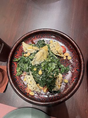 Kale and dumpling salad   at Vegan Pranakhon in Bangkok