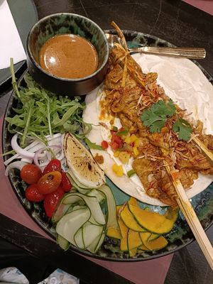 Satay tofu skin at Vegan Pranakhon in Bangkok