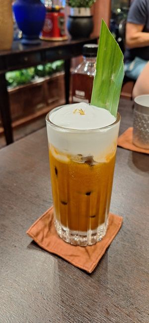 Coconut thai tea at Vegan Pranakhon in Bangkok