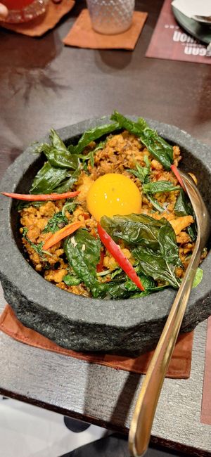 Tofu mince and rice (spicy) at Vegan Pranakhon in Bangkok