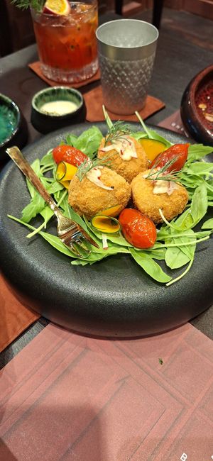 Crab croquettes at Vegan Pranakhon in Bangkok