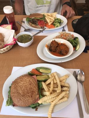 Vegan sandwich, champions croquettes and hamburger  at Los Vegetarianos in Mexico City