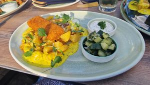 Pannvish mit Bratkartoffeln und Gurkensalat at Green Gold Café in Langballig
