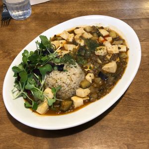 Tofu eggplant with brown rice  at Cook and Book 쿡앤북 in Seoul
