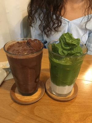 Choco Shake and Green tea soy milk Shake at Cook and Book 쿡앤북 in Seoul