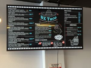 Digital menu board inside restaurant   at BZ Taco in Redlands
