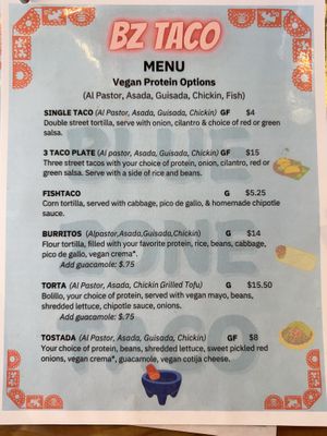 Menu page 1  at BZ Taco in Redlands