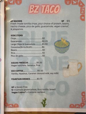 Menu page 3  at BZ Taco in Redlands
