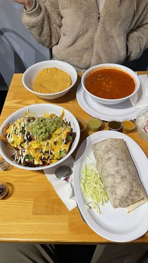 Asada burrito, Pozole, and Nacho Fries  at BZ Taco in Redlands