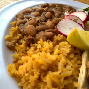 Beans & Rice on the Three Taco Platter at BZ Taco in Redlands
