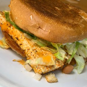 Grilled Tofu Torta: Bolillo w/ choice of Protein, Beans, Lettuce, Onions, Chipotle Sauce, Vegan Mayo at BZ Taco in Redlands