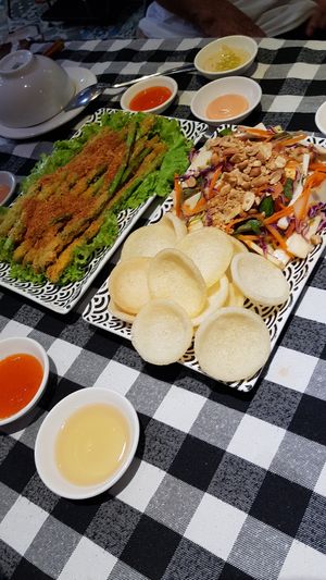 Tenpura asparagus & salad with palm of hearts at Rou Vegetarian in Ho Chi Minh City