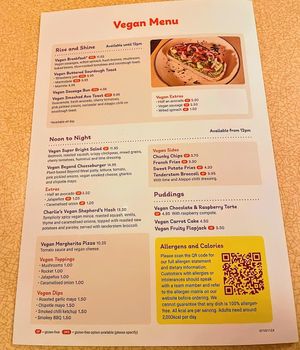 Vegan menu at Brightside in Stretton