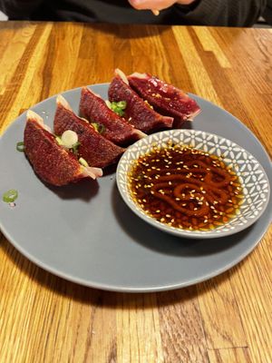 Spicy beetroot gyoza  at Meira Ramen Momo in Reykjavik