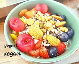 Yagourt avec fruits et fruits secs et miel vegan at CAPSA Café in Porto