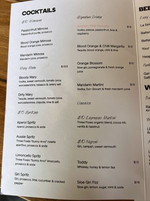 Menu  at Archie's All Day   in Fitzroy