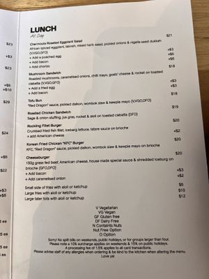 Menu  at Archie's All Day   in Fitzroy