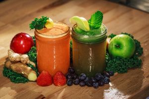 bugs bunny and green love juices go hand in hand.  at Naked Sprout Juice Bar Cafe in Whistler