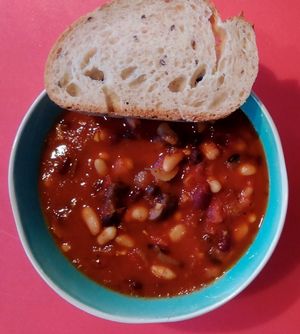 Vegan In house made Chipotle chili and GF bread.  at Naked Sprout Juice Bar Cafe in Whistler