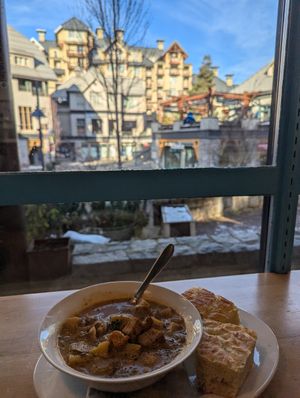 Potato mushrooms soup at Naked Sprout Juice Bar Cafe in Whistler