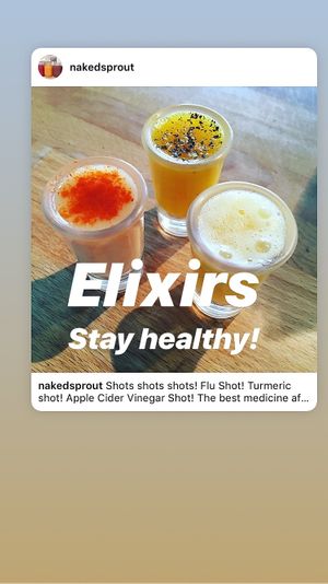 Flu Shot. Turmeric shot. Apple Cider Vinegar Shot.  at Naked Sprout Juice Bar Cafe in Whistler